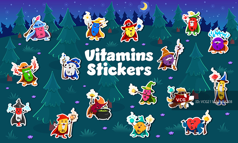 万圣节法师和巫师维生素贴纸包图片素材