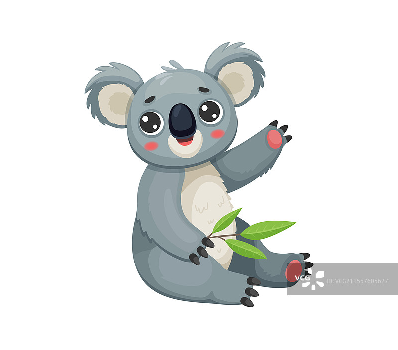 可爱的卡通考拉角色手持绿色叶子图片素材
