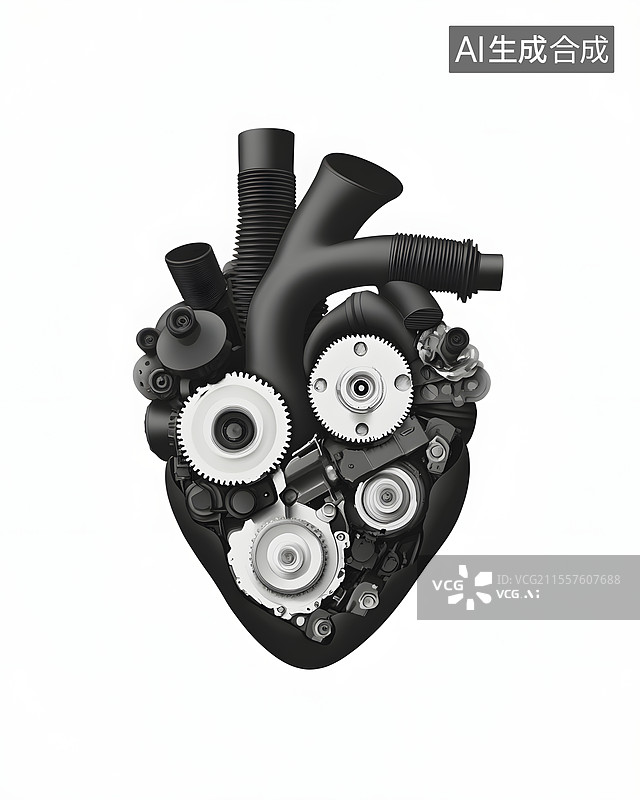 【AI数字艺术】科技感心脏的三维渲染图片素材