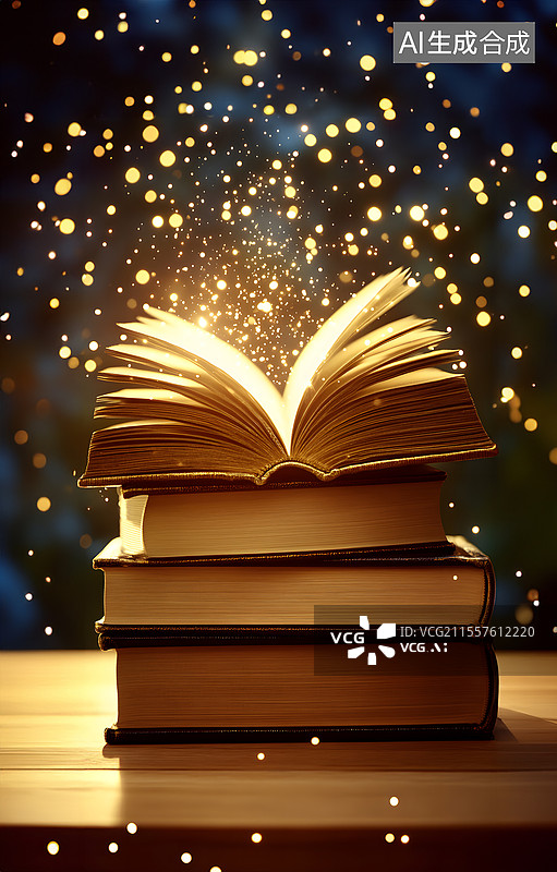 【AI数字艺术】古书书籍学习知识书本发光图片素材