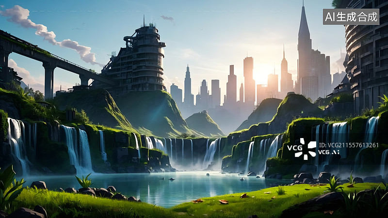 【AI数字艺术】荒废城市遗迹三维插画图片素材