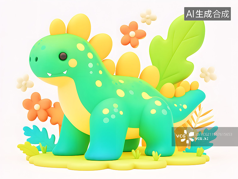 【AI数字艺术】六一儿童节的可爱恐龙插画图片素材