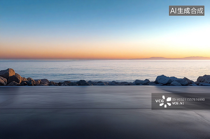 【AI数字艺术】日落时分海边的停车场图片素材