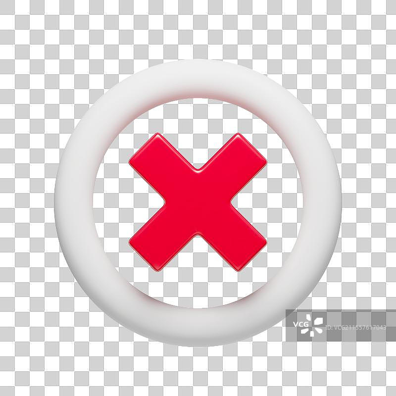 3D真实的红色错误勾选标志在圆圈中图片素材