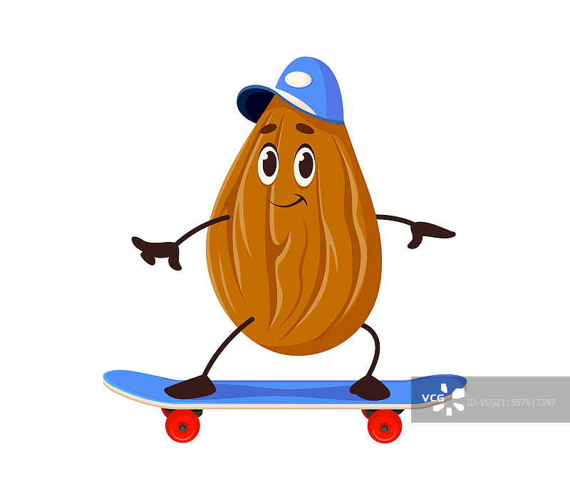 滑板上的搞笑卡通杏仁角色图片素材