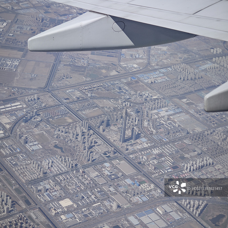 天津西青区的117大厦，飞机上拍摄的图片素材