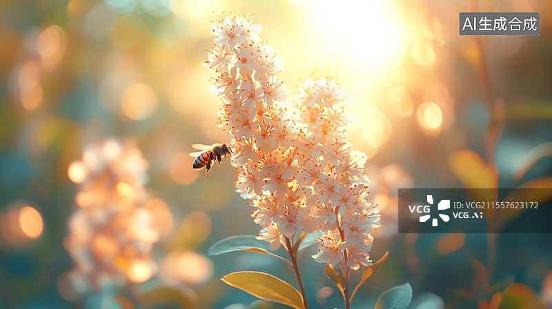 【AI数字艺术】蜜蜂花丛采蜜图片素材