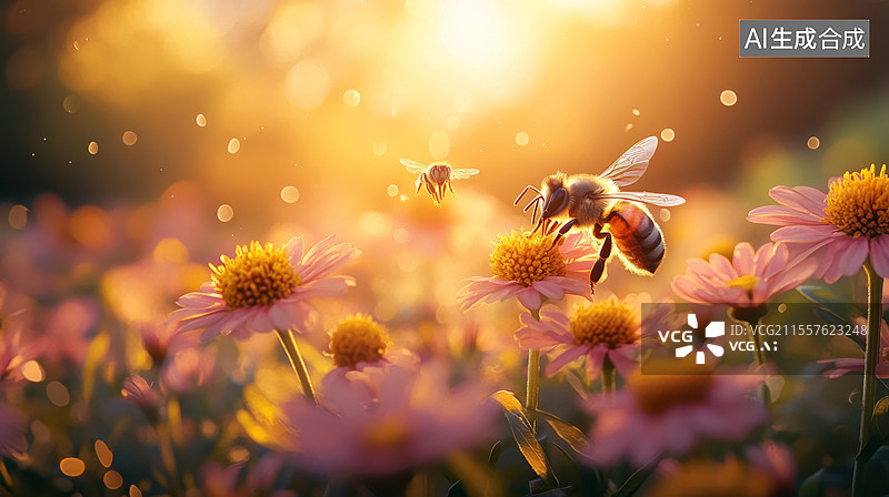 【AI数字艺术】蜜蜂花丛采蜜图片素材