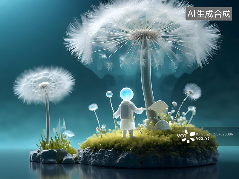 【AI数字艺术】太空宇航员与蒲公英图片素材