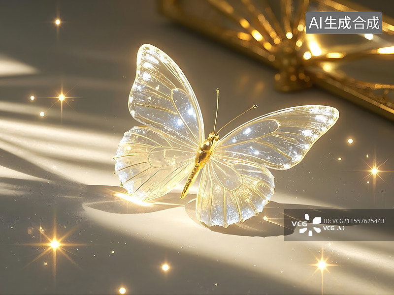 【AI数字艺术】金色透明蝴蝶闪耀图片素材