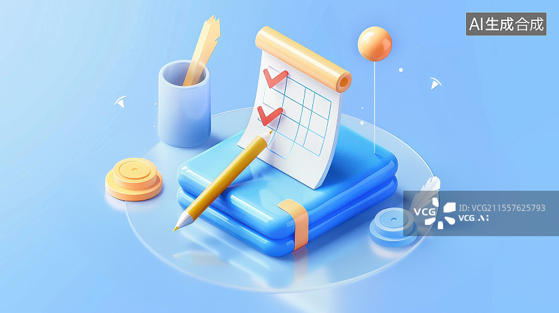 【AI数字艺术】科技卡通数字报表笔记铅笔学习用品图片素材