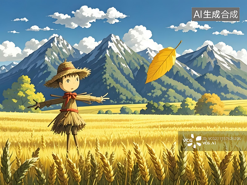 【AI数字艺术】稻田里的稻草人图片素材