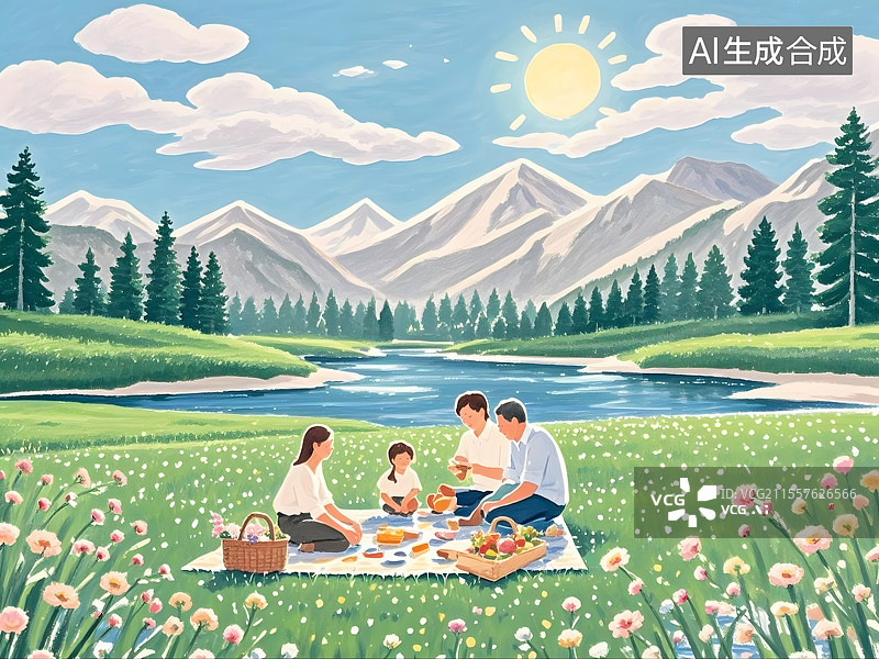 【AI数字艺术】阳光下的家庭野餐图片素材