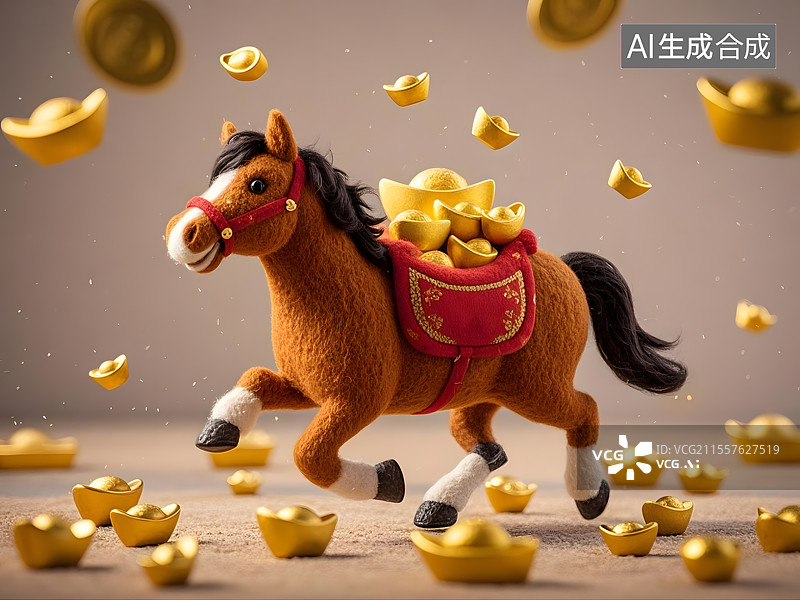 【AI数字艺术】祥瑞金马奔腾而来图片素材