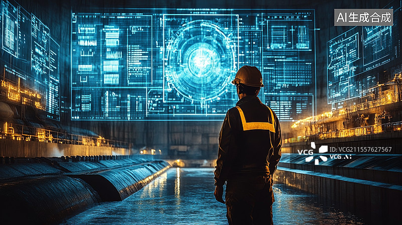【AI数字艺术】数字化智能水利工程数字大坝水电站图片素材