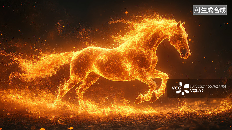 【AI数字艺术】烈焰战马奔腾图片素材
