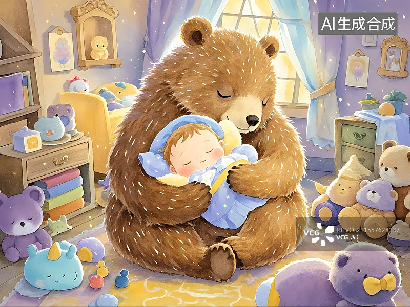 【AI数字艺术】棕熊守护婴儿图片素材