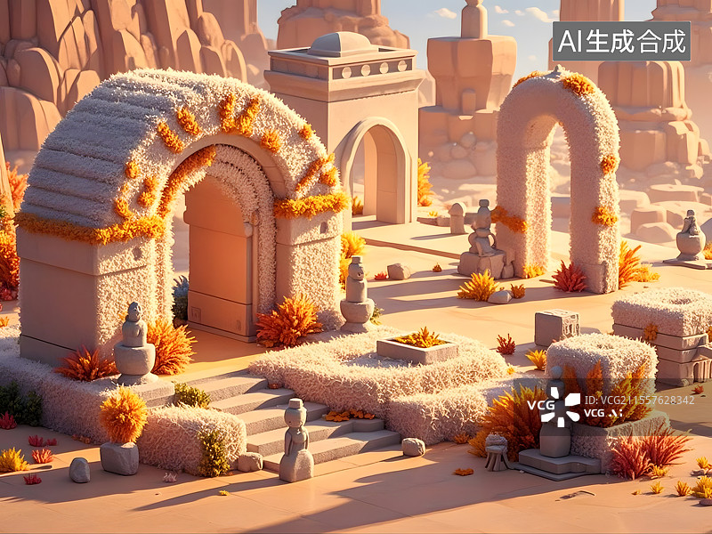 【AI数字艺术】沙漠古城建筑奇观图片素材