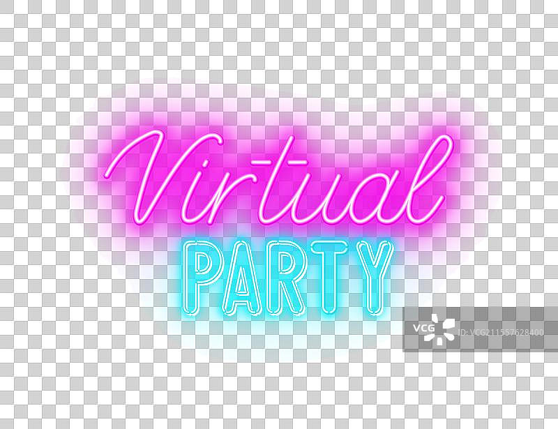 砖墙背景上的虚拟派对霓虹灯标志图片素材