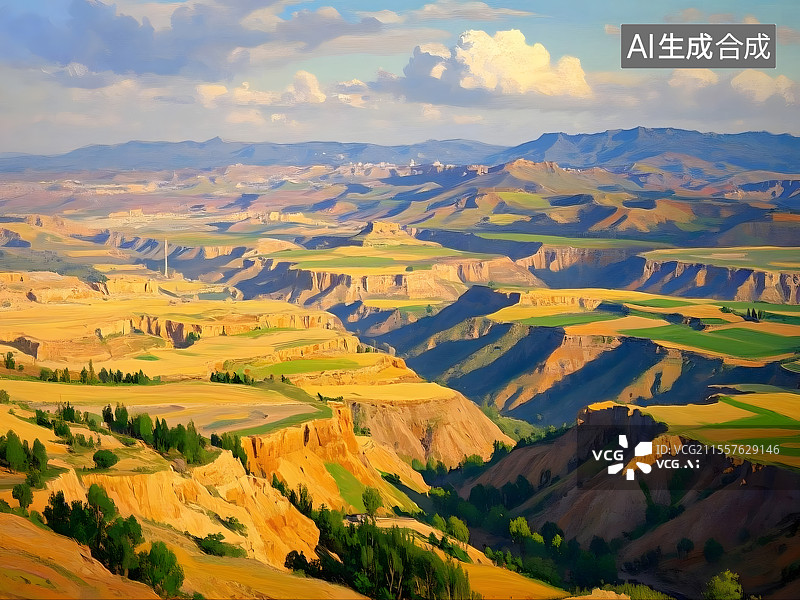 【AI数字艺术】金色峡谷田园风光图片素材