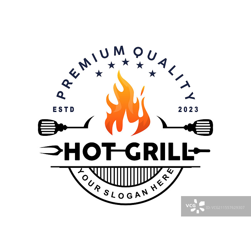 烧烤标志，热烤架设计，带火焰和图片素材