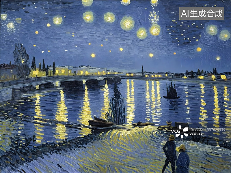【AI数字艺术】星空下的塞纳河图片素材