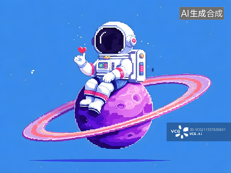 【AI数字艺术】太空宇航员爱心星球图片素材
