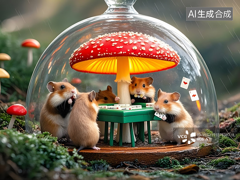 【AI数字艺术】雨中玩牌的小仓鼠图片素材