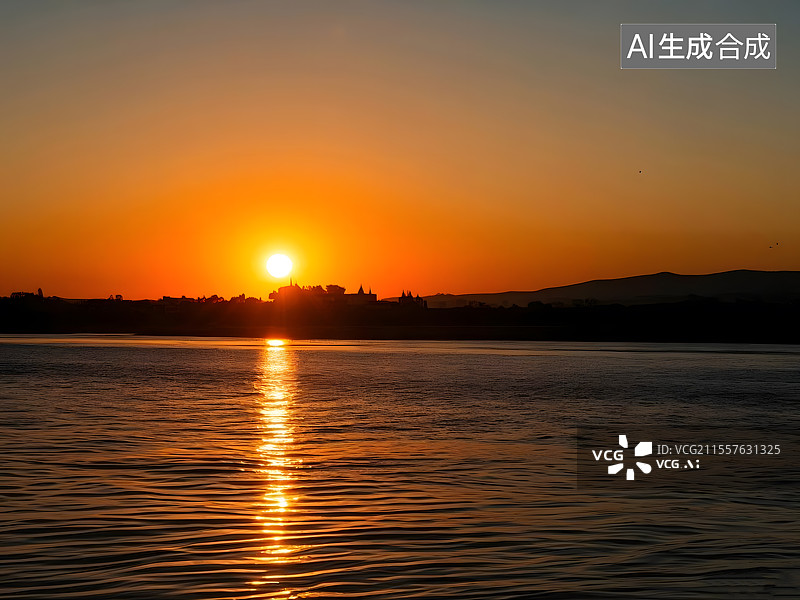 【AI数字艺术】日落江河美景图图片素材