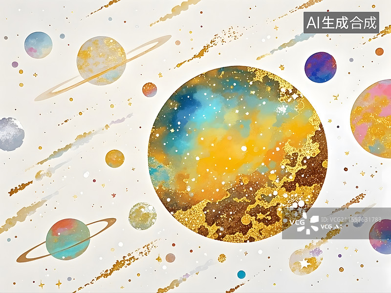 【AI数字艺术】水彩宇宙星球奇幻图片素材