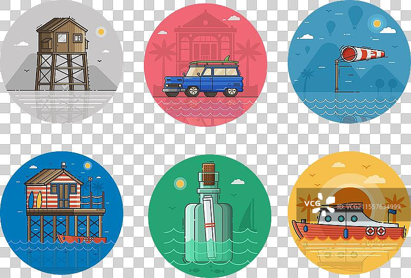 海洋度假旅行圆形图标图片素材