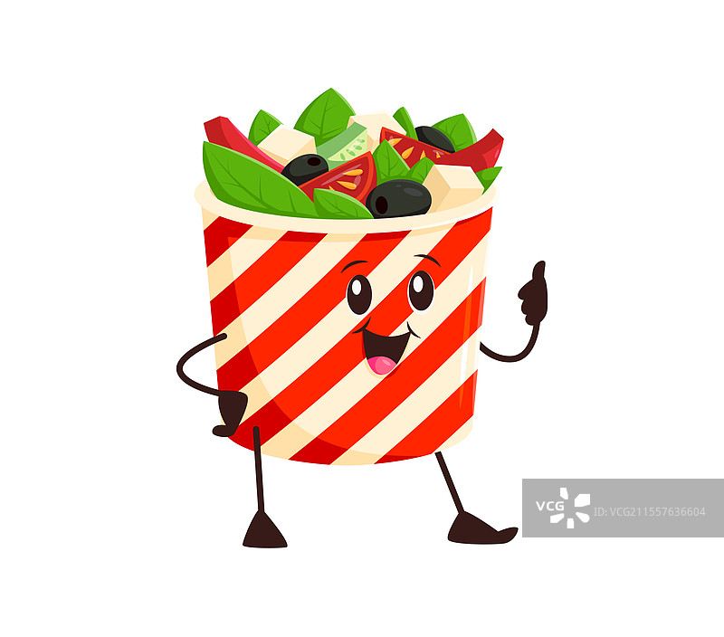 搞笑的卡通希腊沙拉碗快餐角色图片素材