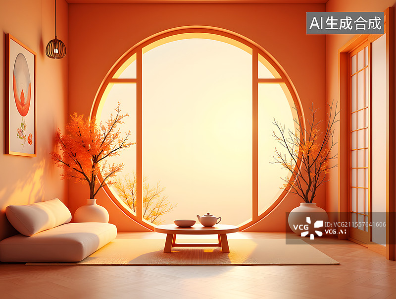 【AI数字艺术】茶吧室内设计装饰插图图片素材