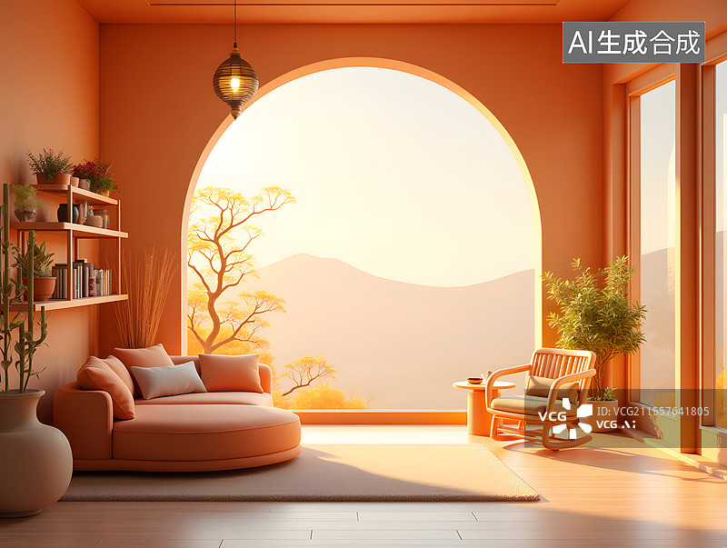【AI数字艺术】茶吧室内设计装饰插图图片素材