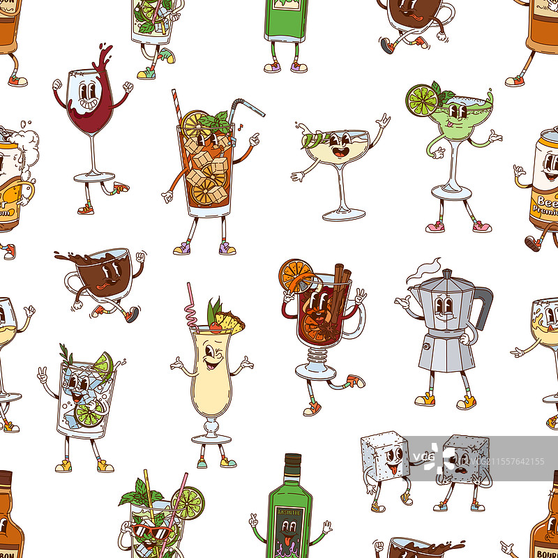 嬉皮风格的时髦鸡尾酒饮品瓷砖图片素材