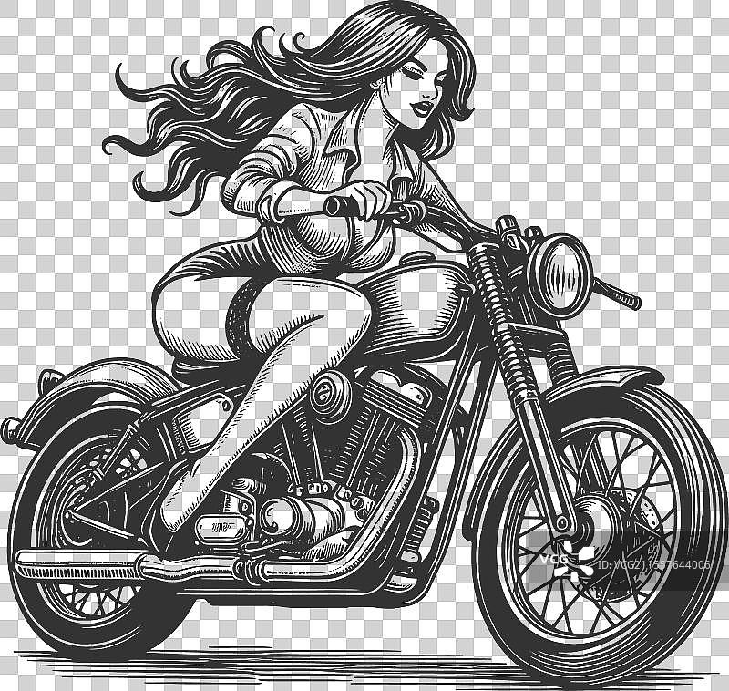 复古摩托车上的女性骑士图片素材