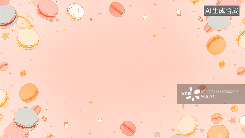 【AI数字艺术】2D卡通环绕背景，马卡龙装饰画背景 橙红色系暖色调 小星星点点图案点缀 甜品店产品包装图片素材