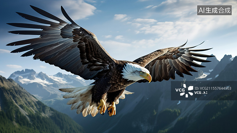 【AI数字艺术】雪山之巅的鹰之翱翔图片素材