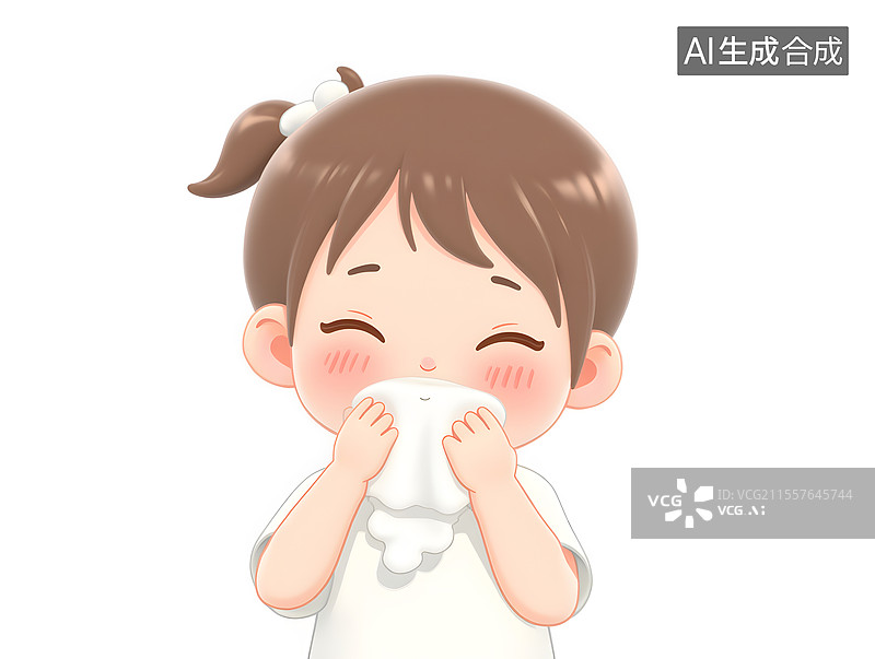 【AI数字艺术】快乐洗脸的女孩卡通插画图片素材