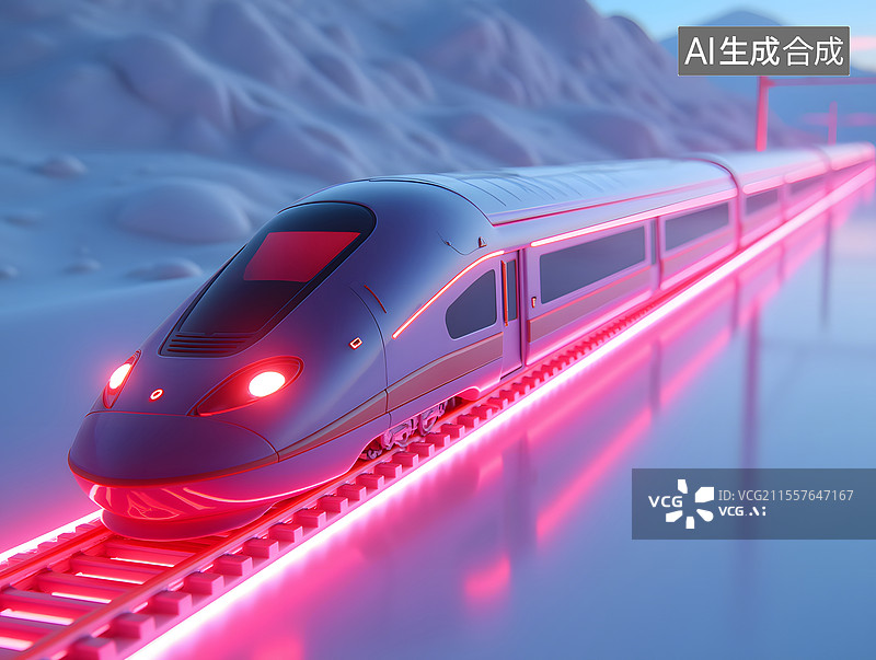 【AI数字艺术】快速行驶的高铁列车插画图片素材