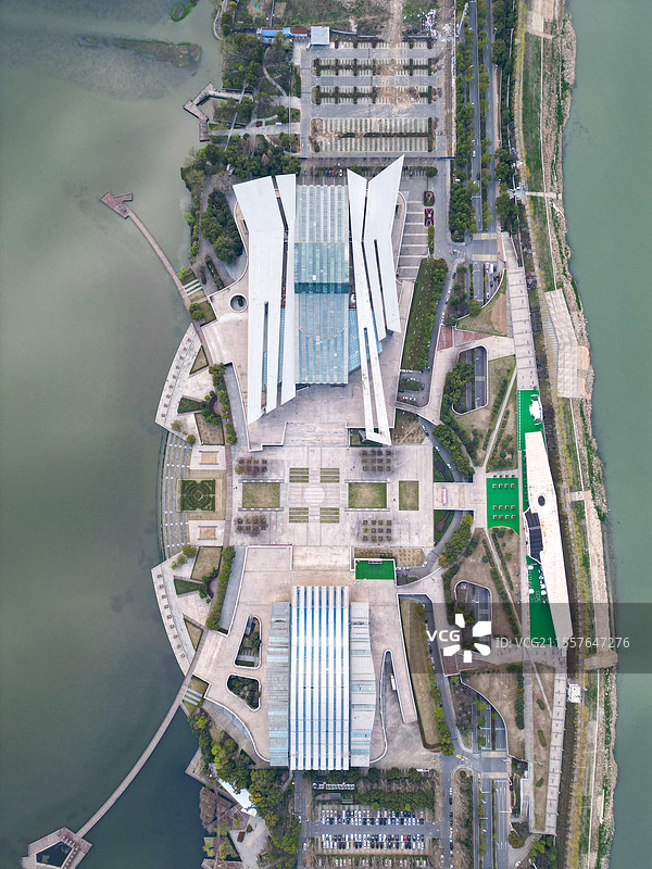 中国湖北武汉琴台大剧院航拍视角图片素材