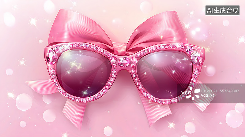 【AI数字艺术】粉色水晶猫眼墨镜的时尚图片素材