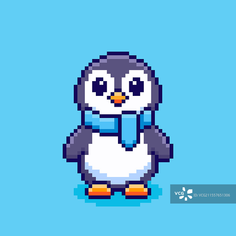 像素艺术可爱的企鹅戴着围巾，游戏素材图片素材