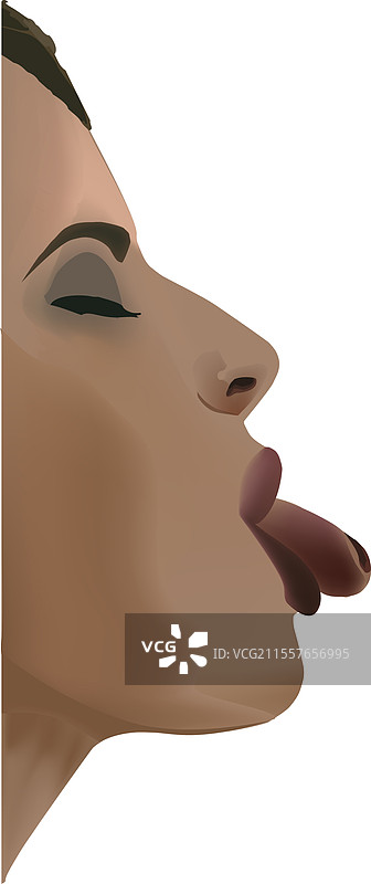 侧面视图的女人伸出舌头图片素材