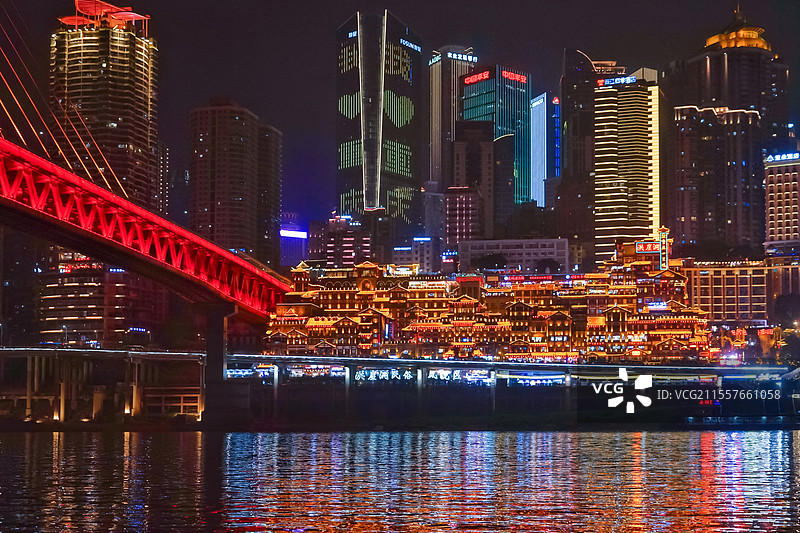 重庆洪崖洞千厮门大桥城市夜景景观图片素材