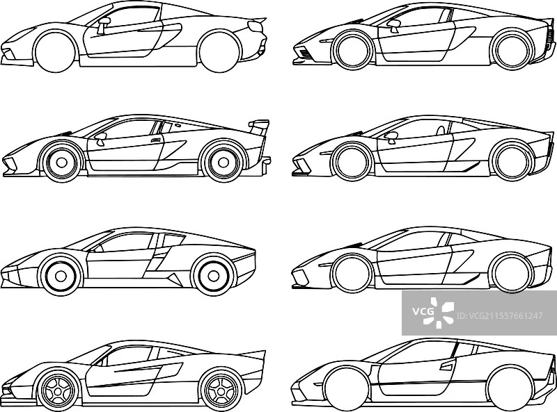 简单线条艺术风格的汽车多角度展示图片素材