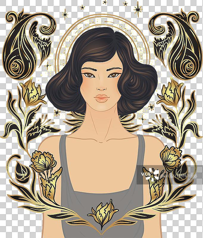 二十世纪二十年代的复古时尚魅力女孩（亚洲人）图片素材