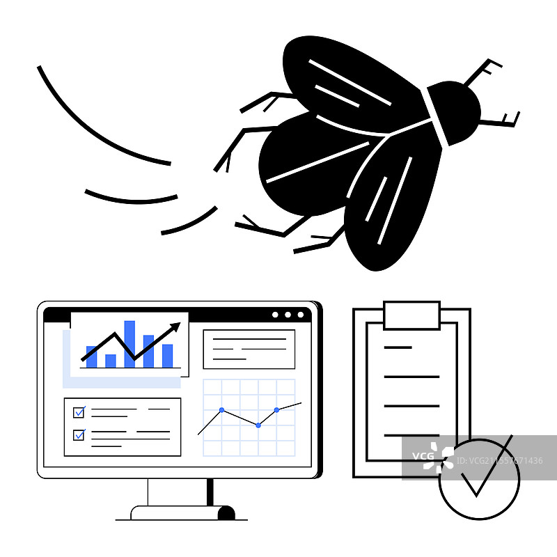 虫子飞过数据图表和清单图片素材