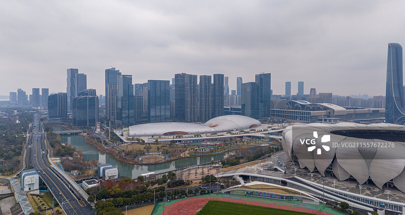 钱江世纪城奥体中心场馆航拍图片素材