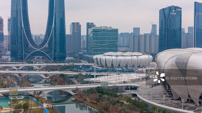 钱江世纪城奥体中心场馆航拍图片素材